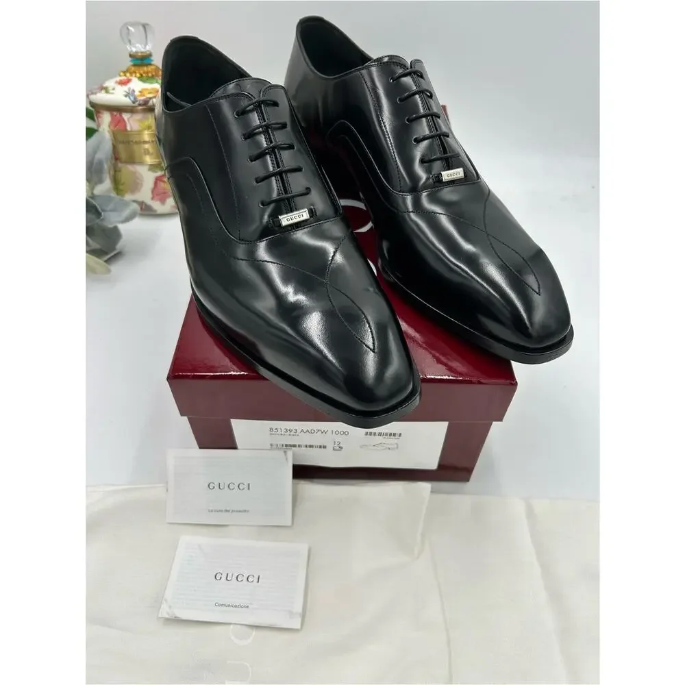 Men's Gucci Leather lace up dress shoes, size 12 fits 12.5 US made in Italy